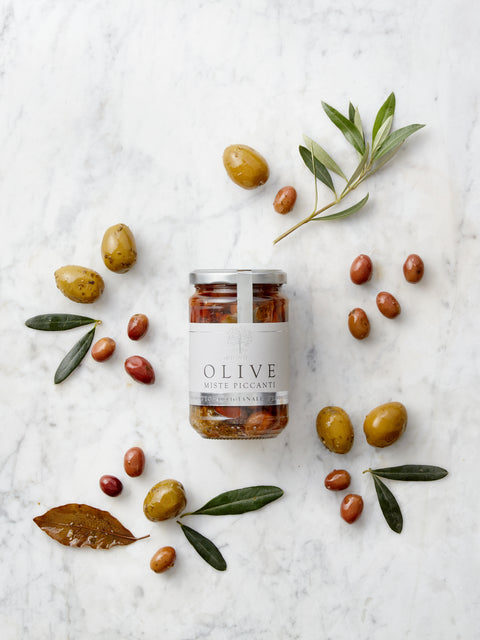 Marinated olives in spiced oil