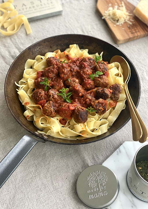 Pappardelle with meatballs