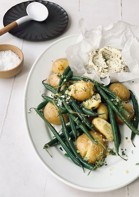 Herb Butter with New Potatoes and Green Beans