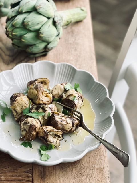 Grilled Marinated Artichokes in Olive Oil