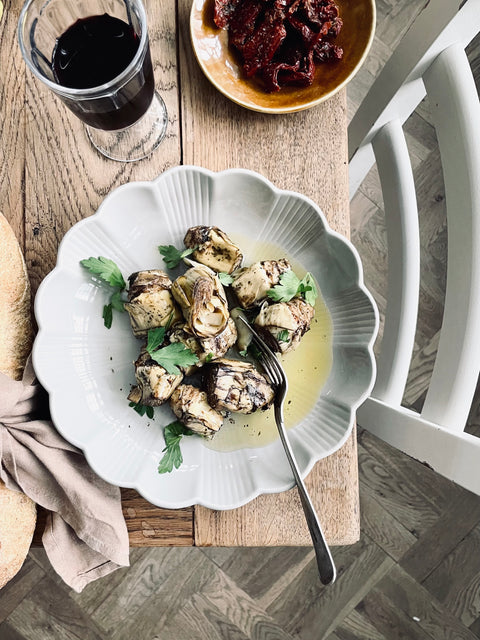 Grilled Marinated Artichokes in Olive Oil